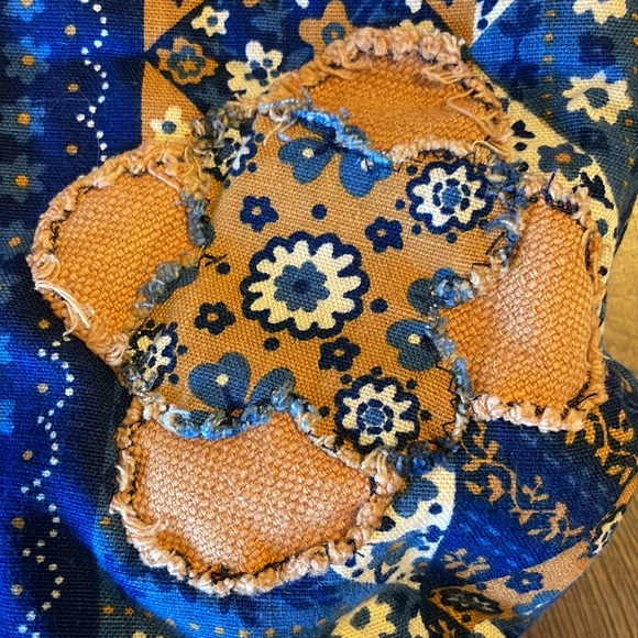 Patchwork Quilted Blue & Tan Small Shoulder Bag - Picture 3 of 9